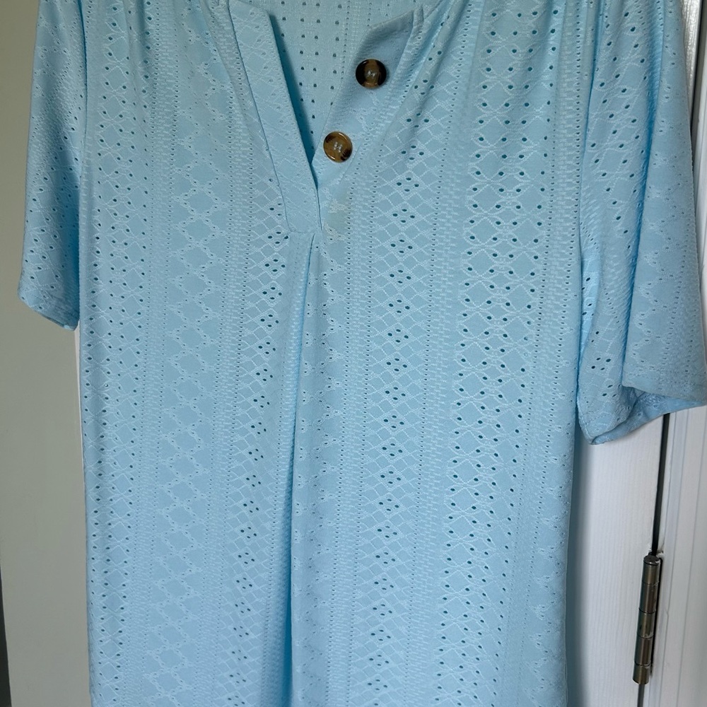 Blue Casual Button Down Shirt with Textured Knit